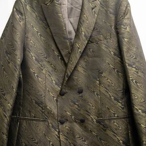 BoohooMAN Metallic Woodgrain Pattern Suit Jacket Blazer Sz 42 Maximalist Printed